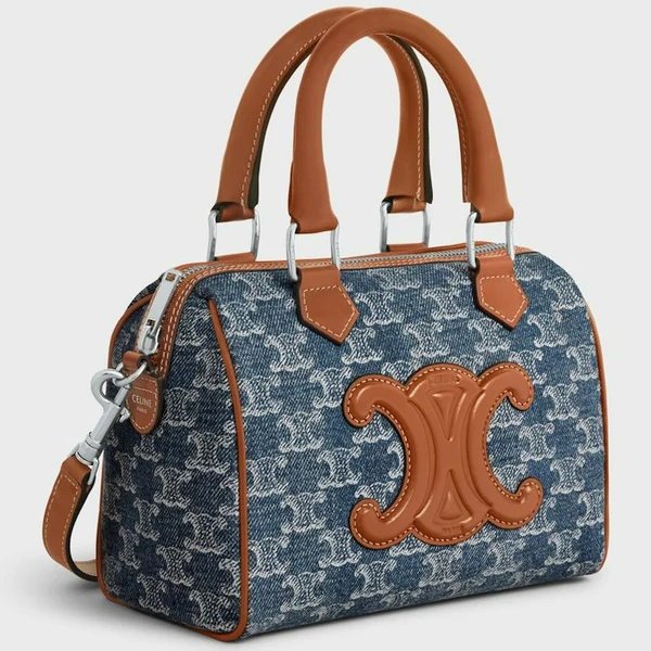 Celine 113772 Triomphe Cuir 小款波士頓包 通體牛仔布配小牛皮《2024季度新品》-9