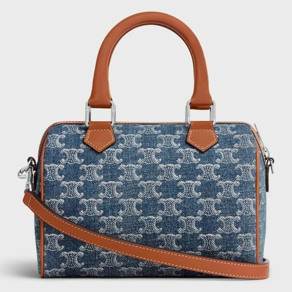 Celine 113772 Triomphe Cuir 小款波士頓包 通體牛仔布配小牛皮《2024季度新品》-10