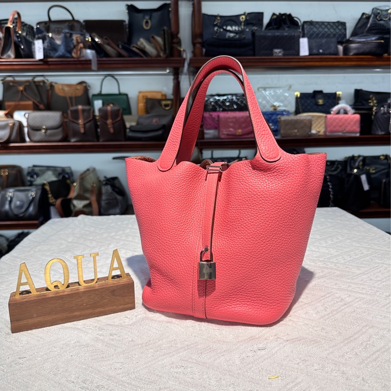 Hermes 愛馬仕 Picotin 22 8W Rose Azalee 菜籃子唇膏粉銀扣-0