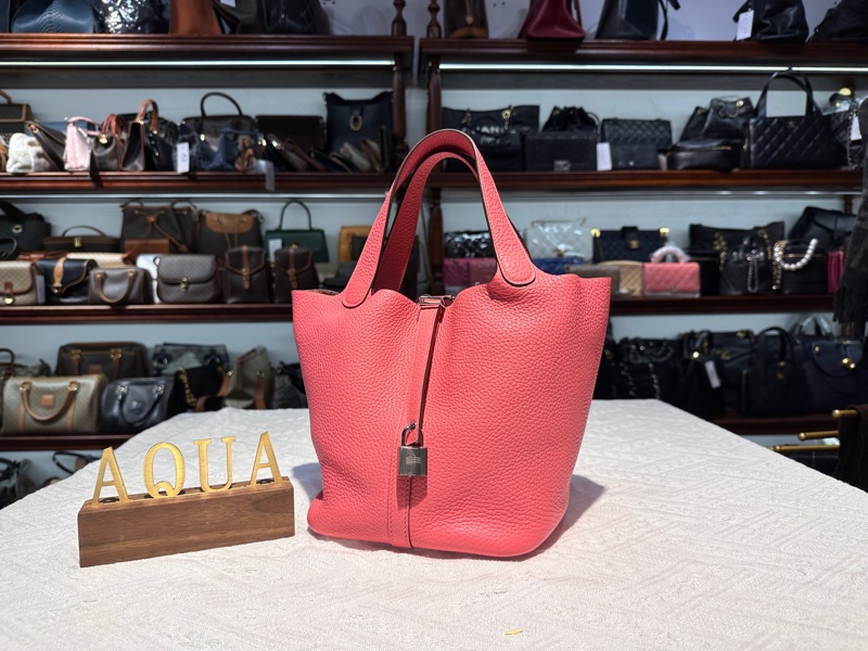 Hermes 愛馬仕 Picotin 22 8W Rose Azalee 菜籃子唇膏粉銀扣-1