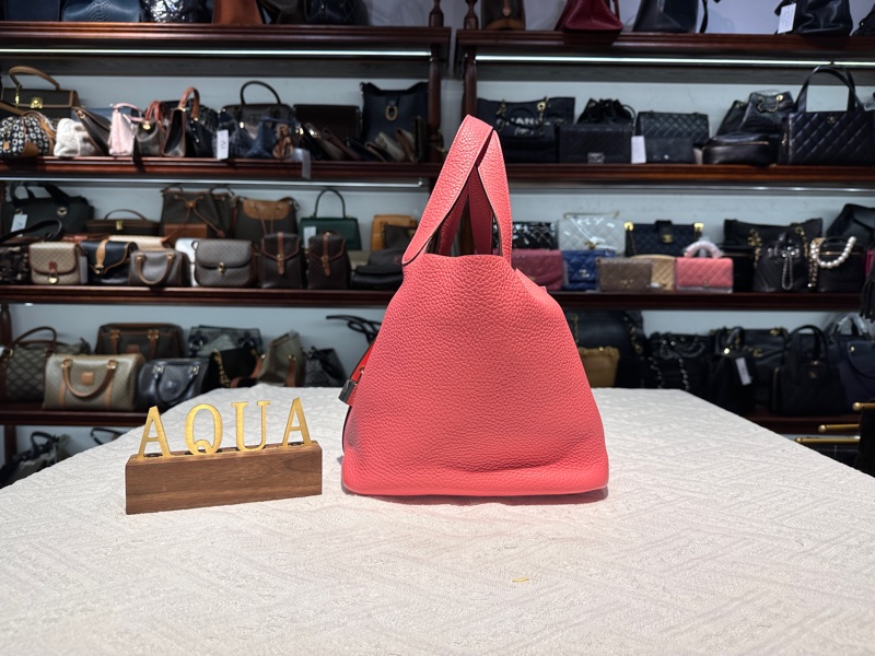 Hermes 愛馬仕 Picotin 22 8W Rose Azalee 菜籃子唇膏粉銀扣-2