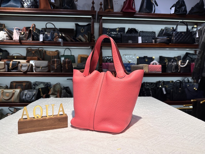 Hermes 愛馬仕 Picotin 22 8W Rose Azalee 菜籃子唇膏粉銀扣-3