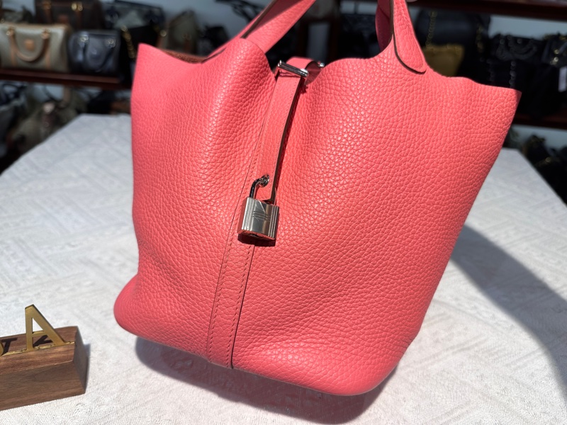 Hermes 愛馬仕 Picotin 22 8W Rose Azalee 菜籃子唇膏粉銀扣-4
