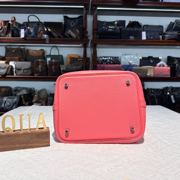 Hermes 愛馬仕 Picotin 22 8W Rose Azalee 菜籃子唇膏粉銀扣-5