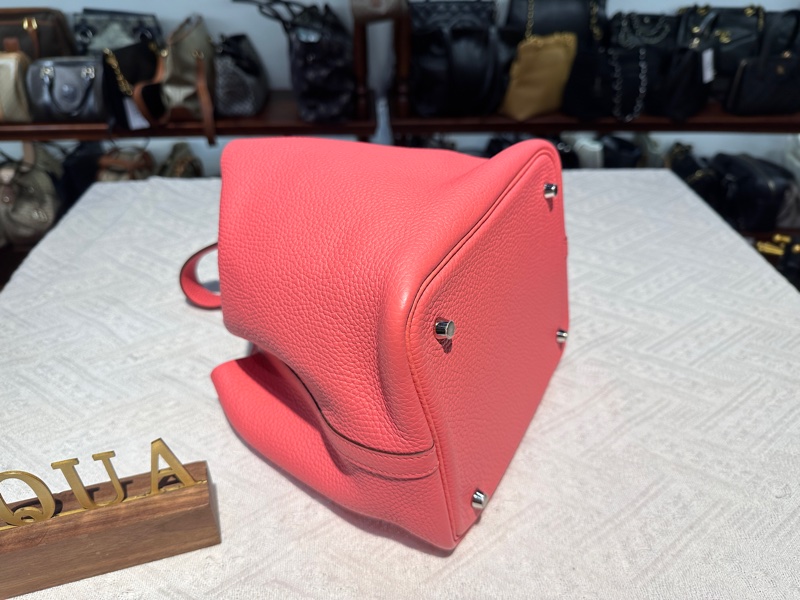 Hermes 愛馬仕 Picotin 22 8W Rose Azalee 菜籃子唇膏粉銀扣-7