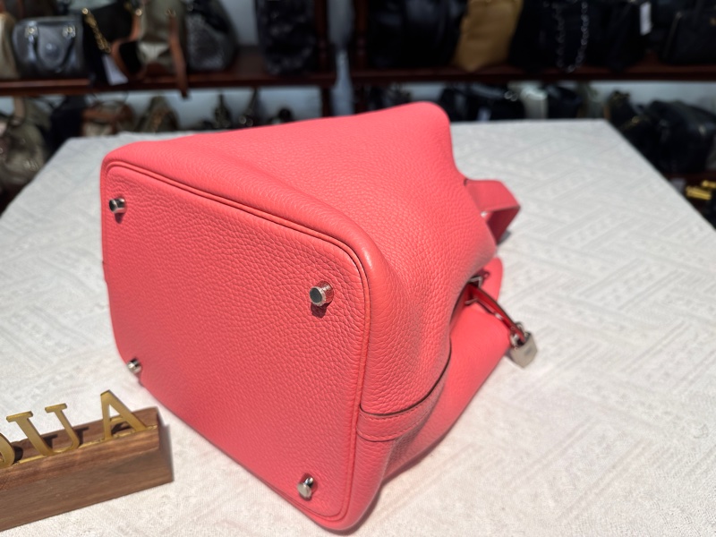 Hermes 愛馬仕 Picotin 22 8W Rose Azalee 菜籃子唇膏粉銀扣-8