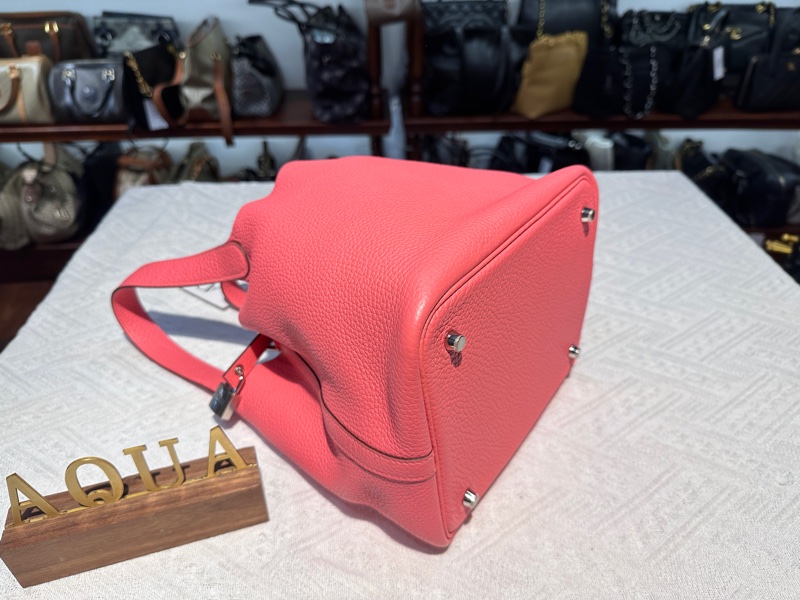 Hermes 愛馬仕 Picotin 22 8W Rose Azalee 菜籃子唇膏粉銀扣-9