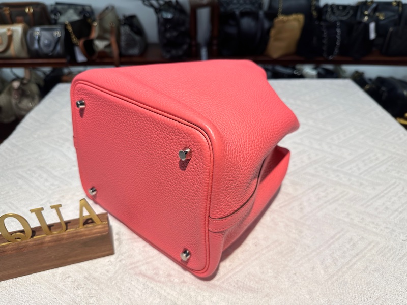 Hermes 愛馬仕 Picotin 22 8W Rose Azalee 菜籃子唇膏粉銀扣-10