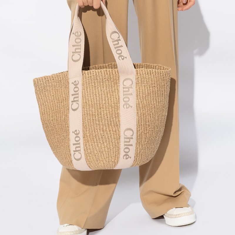 🎉秋冬新品★Chloe 大款 Woody 飾邊絲帶草編包 粉紅米色/原色-5