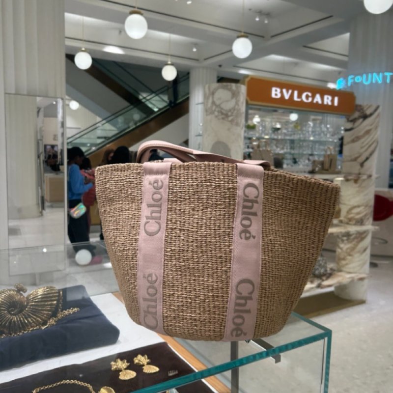 🎉秋冬新品★Chloe 大款 Woody 飾邊絲帶草編包 粉紅米色/原色-7
