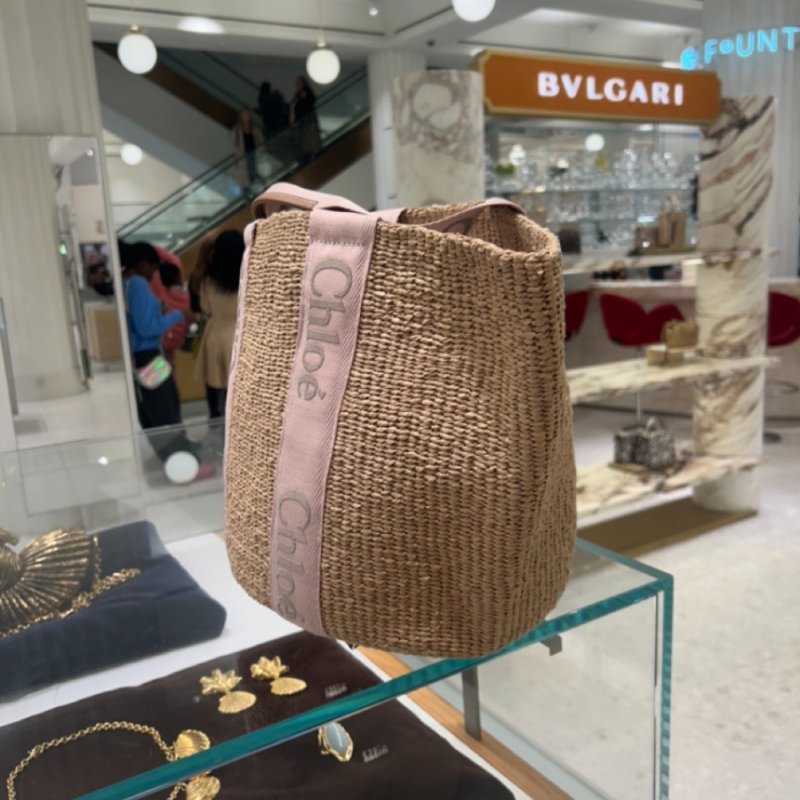 🎉秋冬新品★Chloe 大款 Woody 飾邊絲帶草編包 粉紅米色/原色-8