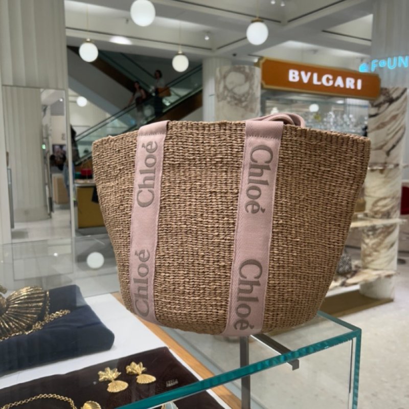 🎉秋冬新品★Chloe 大款 Woody 飾邊絲帶草編包 粉紅米色/原色-9
