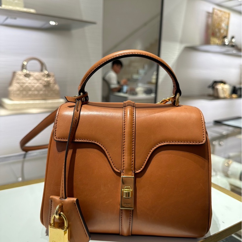 Celine 天然牛皮革小型16手袋 黃褐色 微風信義購入全配有發票 氣質質感上班族-2