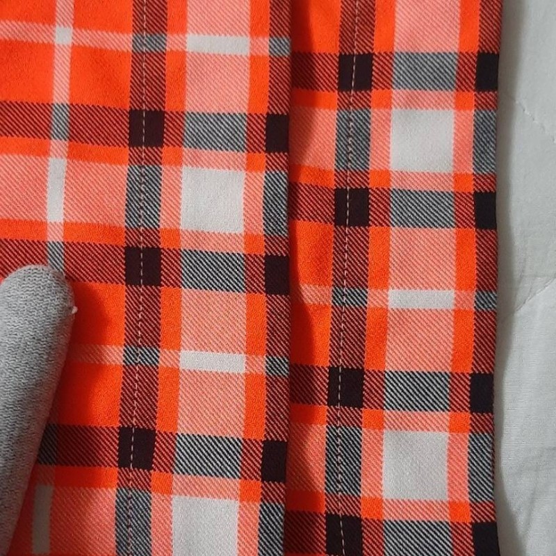 美版正品DIESEL 柴油 男螢光橘格紋重磅微彈性短袖襯衫M-5