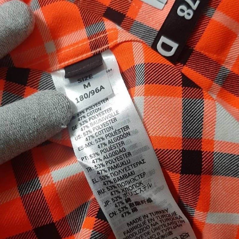 美版正品DIESEL 柴油 男螢光橘格紋重磅微彈性短袖襯衫M-6