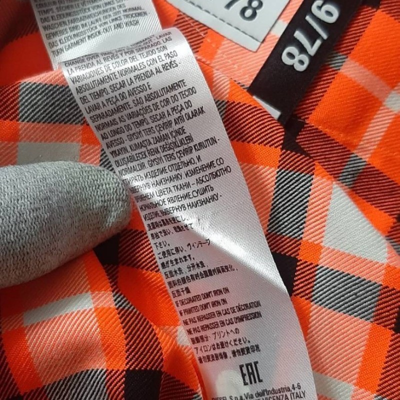 美版正品DIESEL 柴油 男螢光橘格紋重磅微彈性短袖襯衫M-7