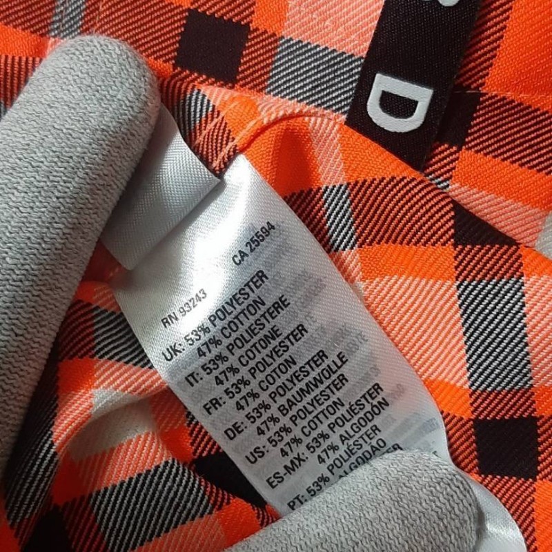 美版正品DIESEL 柴油 男螢光橘格紋重磅微彈性短袖襯衫M-8