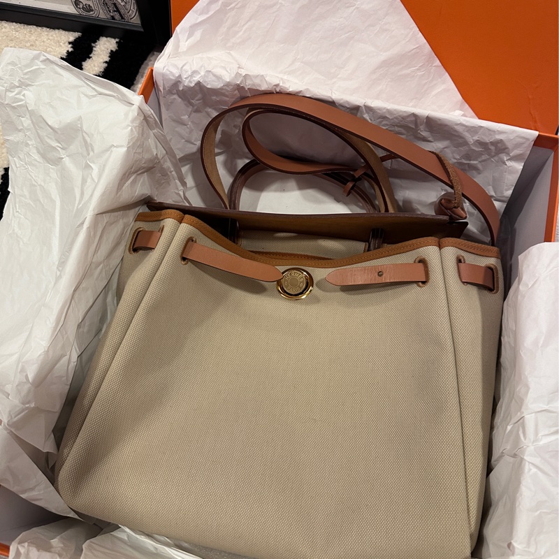 二手真品 Hermes 愛馬仕 Herbag 31 金棕金 冰川白-1