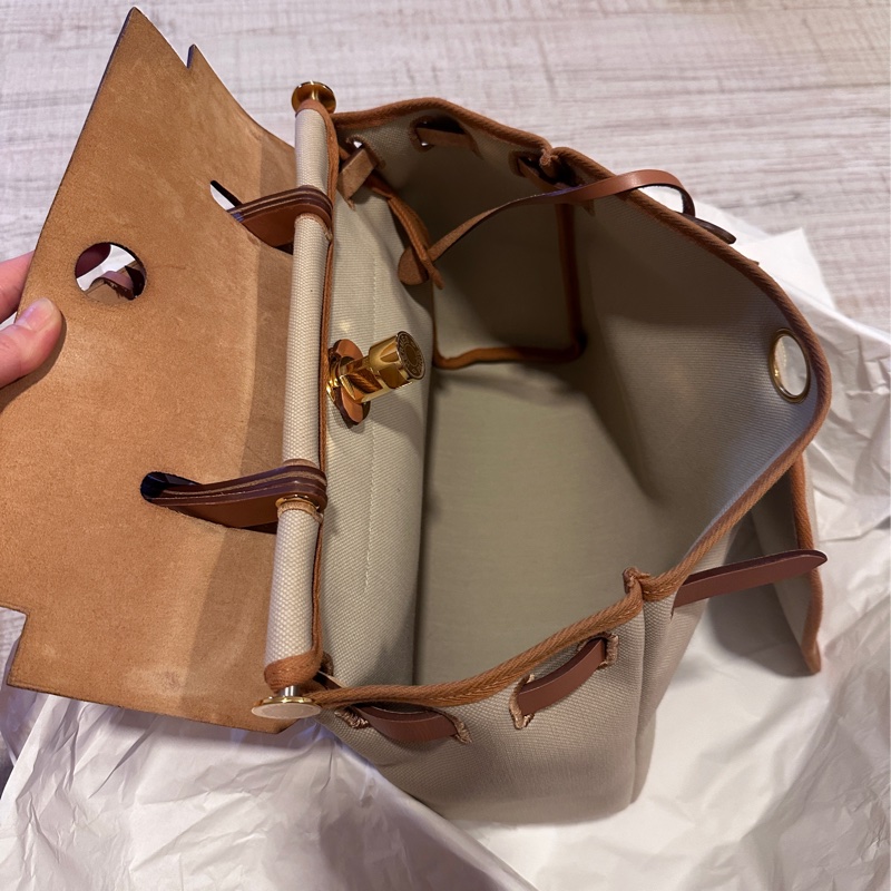 二手真品 Hermes 愛馬仕 Herbag 31 金棕金 冰川白-7