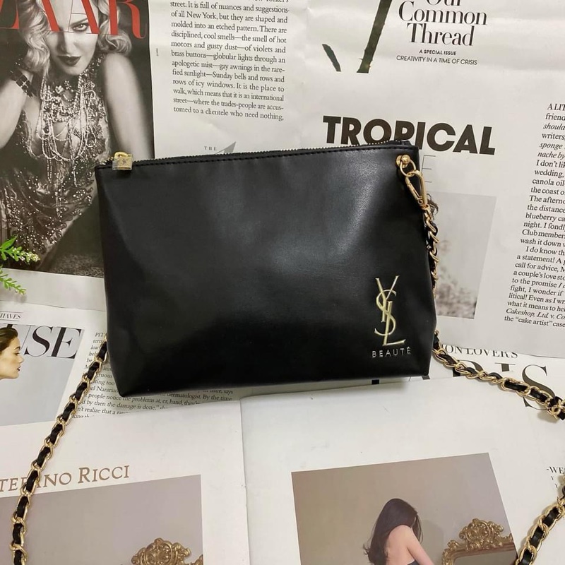 YSL聖羅蘭皮革手拿腋下鏈條包-1