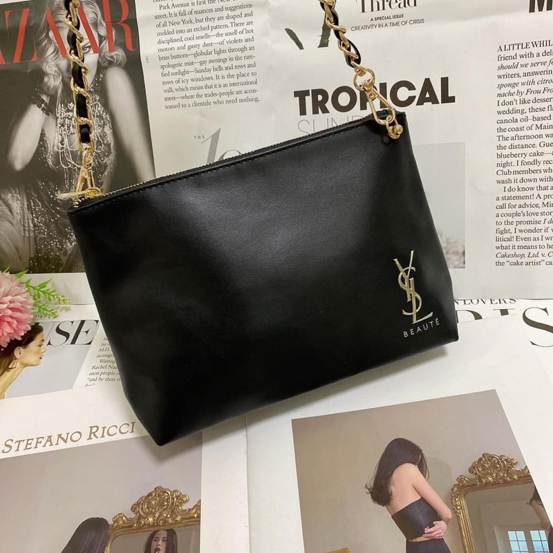 YSL聖羅蘭皮革手拿腋下鏈條包-4