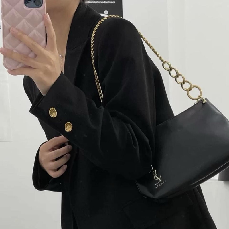 YSL聖羅蘭皮革手拿腋下鏈條包-18