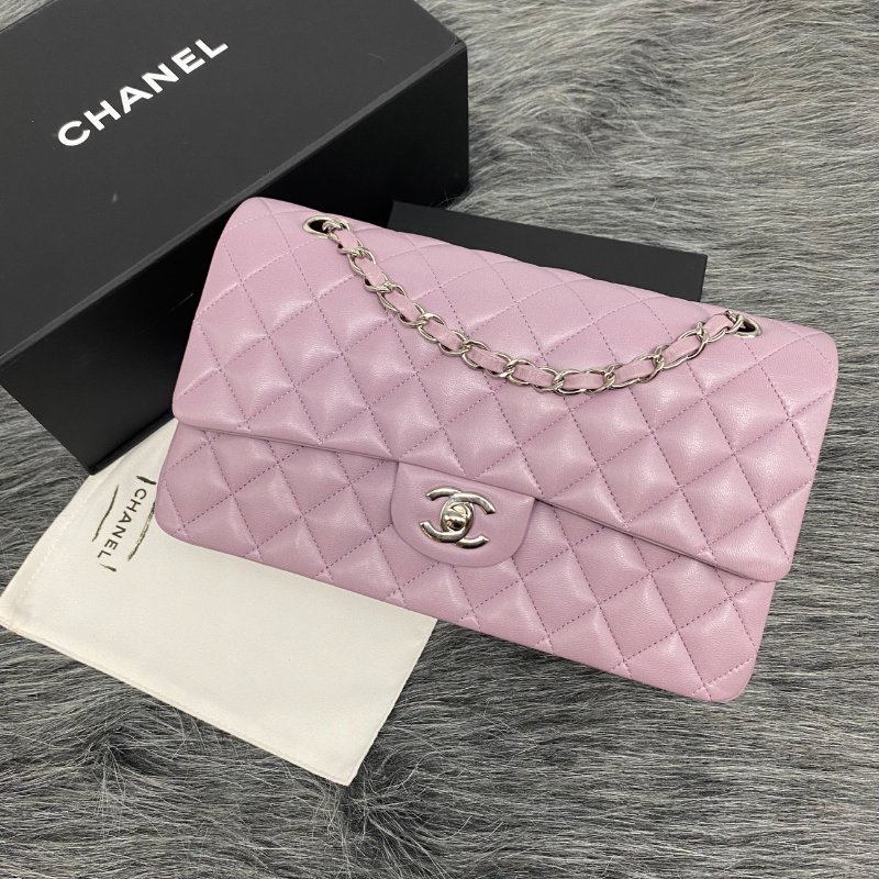 CHANEL 香奈兒 Classic Flap CF 粉紫色 羊皮25CM斜背包/肩背包-0
