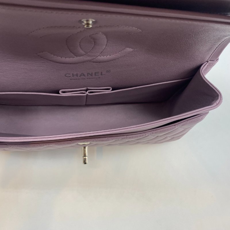 CHANEL 香奈兒 Classic Flap CF 粉紫色 羊皮25CM斜背包/肩背包-9