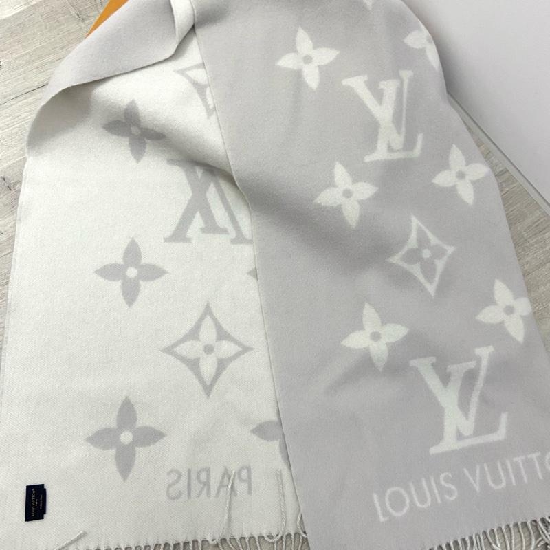 LV雙面logo羊絨圍巾-芋頭牛奶配色-2