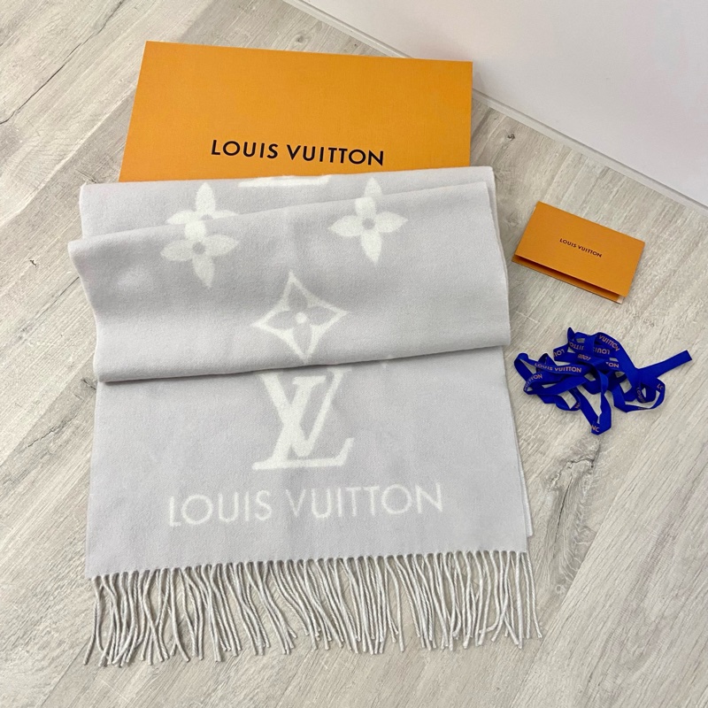 LV雙面logo羊絨圍巾-芋頭牛奶配色-1