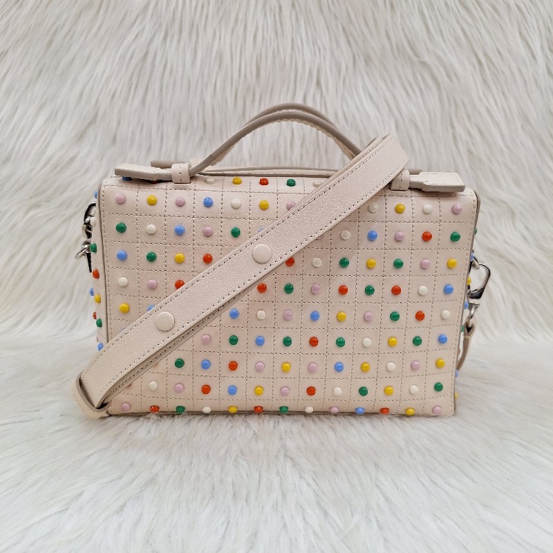 TODS 杏色牛皮 彩色 豆豆包手提/斜背肩背拉鍊方塊包-1