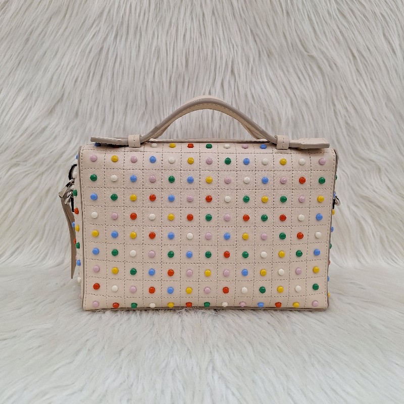 TODS 杏色牛皮 彩色 豆豆包手提/斜背肩背拉鍊方塊包-2