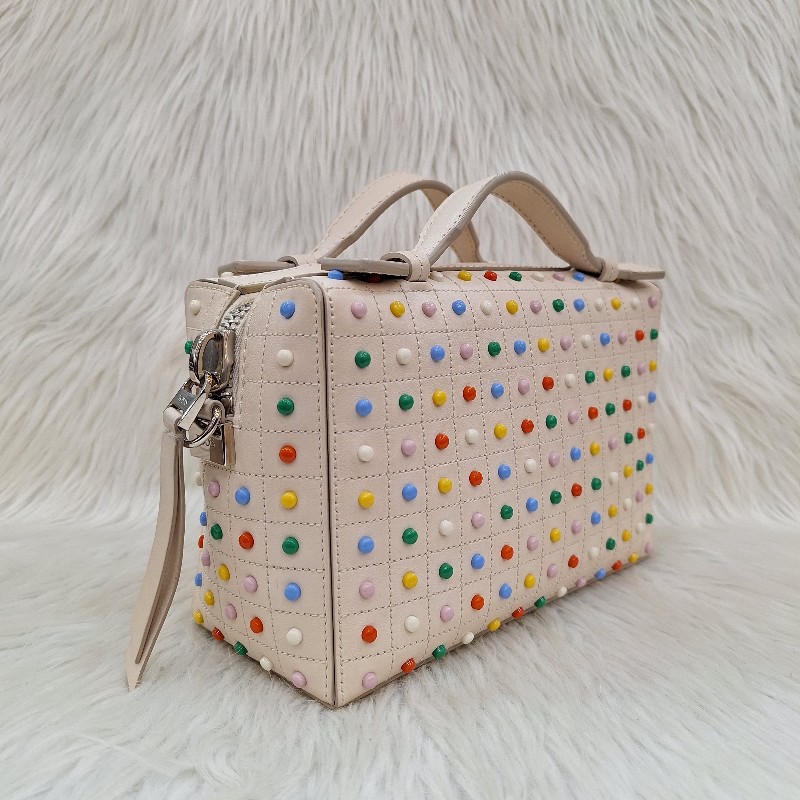 TODS 杏色牛皮 彩色 豆豆包手提/斜背肩背拉鍊方塊包-3