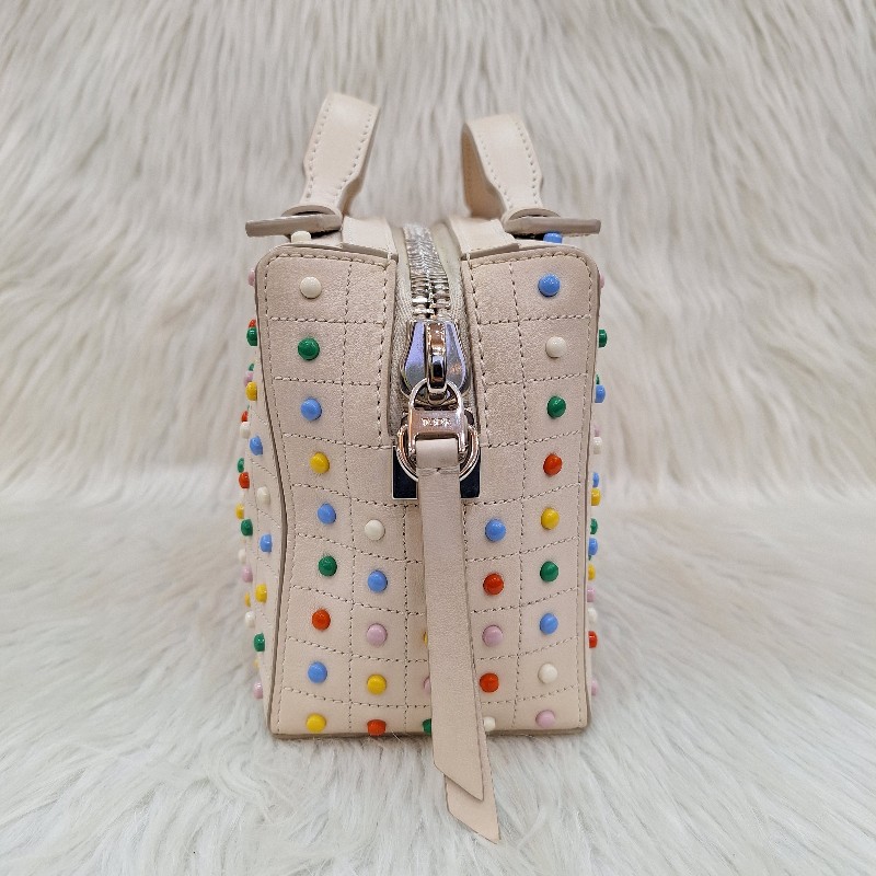 TODS 杏色牛皮 彩色 豆豆包手提/斜背肩背拉鍊方塊包-4