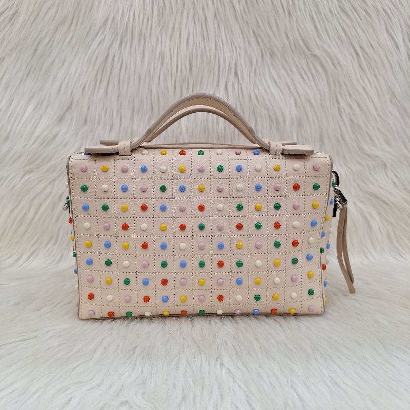 TODS 杏色牛皮 彩色 豆豆包手提/斜背肩背拉鍊方塊包-6