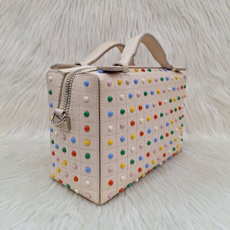 TODS 杏色牛皮 彩色 豆豆包手提/斜背肩背拉鍊方塊包-7