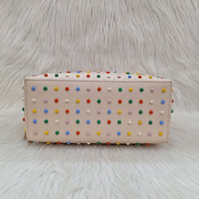 TODS 杏色牛皮 彩色 豆豆包手提/斜背肩背拉鍊方塊包-10