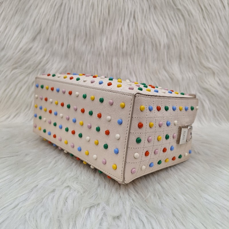 TODS 杏色牛皮 彩色 豆豆包手提/斜背肩背拉鍊方塊包-12