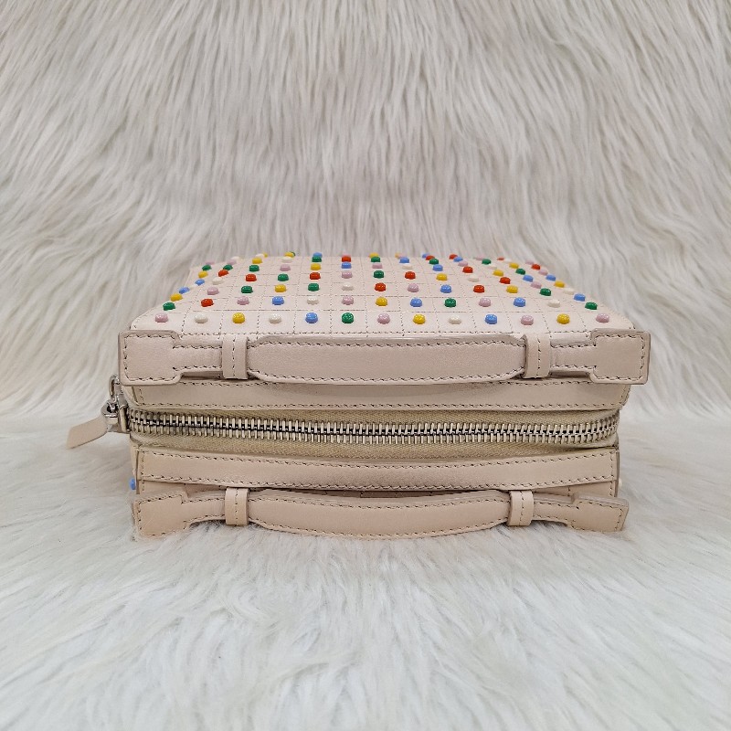 TODS 杏色牛皮 彩色 豆豆包手提/斜背肩背拉鍊方塊包-13