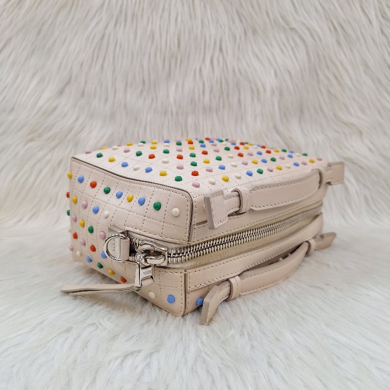 TODS 杏色牛皮 彩色 豆豆包手提/斜背肩背拉鍊方塊包-14