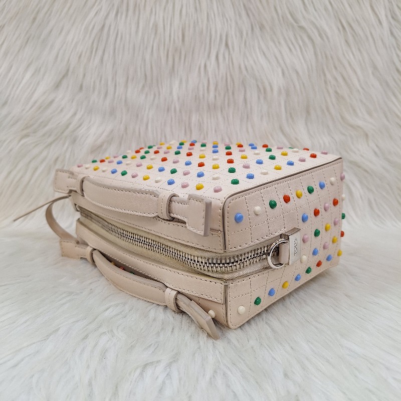 TODS 杏色牛皮 彩色 豆豆包手提/斜背肩背拉鍊方塊包-15