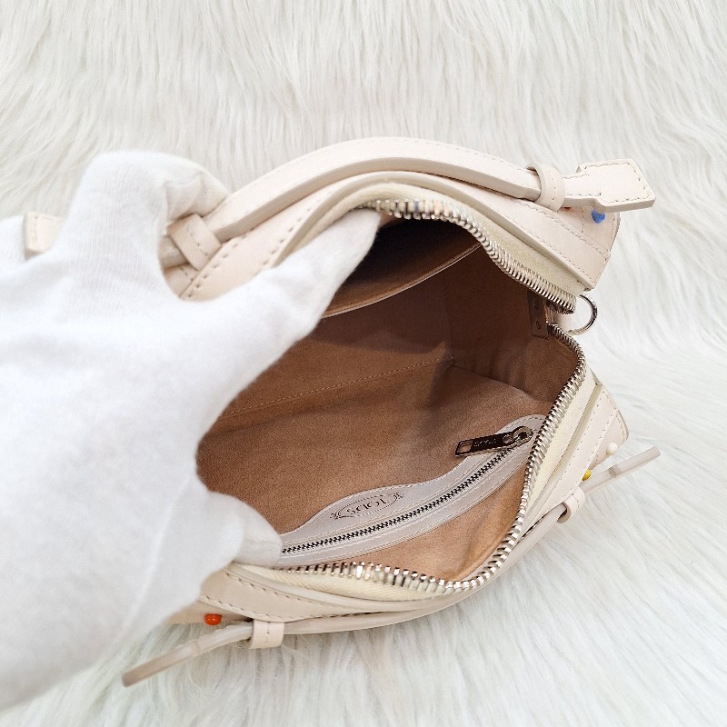 TODS 杏色牛皮 彩色 豆豆包手提/斜背肩背拉鍊方塊包-17