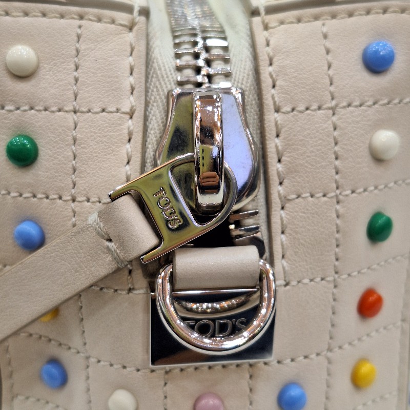 TODS 杏色牛皮 彩色 豆豆包手提/斜背肩背拉鍊方塊包-22