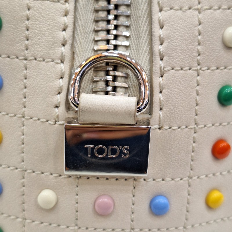 TODS 杏色牛皮 彩色 豆豆包手提/斜背肩背拉鍊方塊包-23