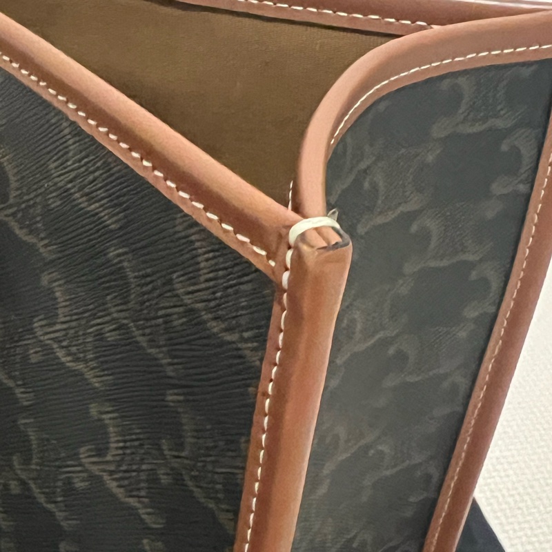 CELINE TRIOMPHE帆布及小牛皮迷你型 橫式CABAS手袋(黃褐色)-5