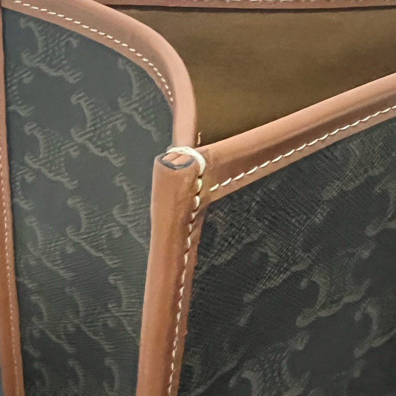 CELINE TRIOMPHE帆布及小牛皮迷你型 橫式CABAS手袋(黃褐色)-6