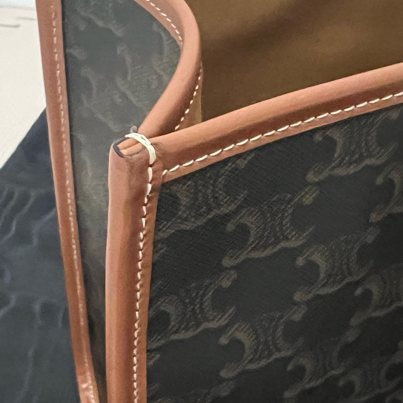 CELINE TRIOMPHE帆布及小牛皮迷你型 橫式CABAS手袋(黃褐色)-7