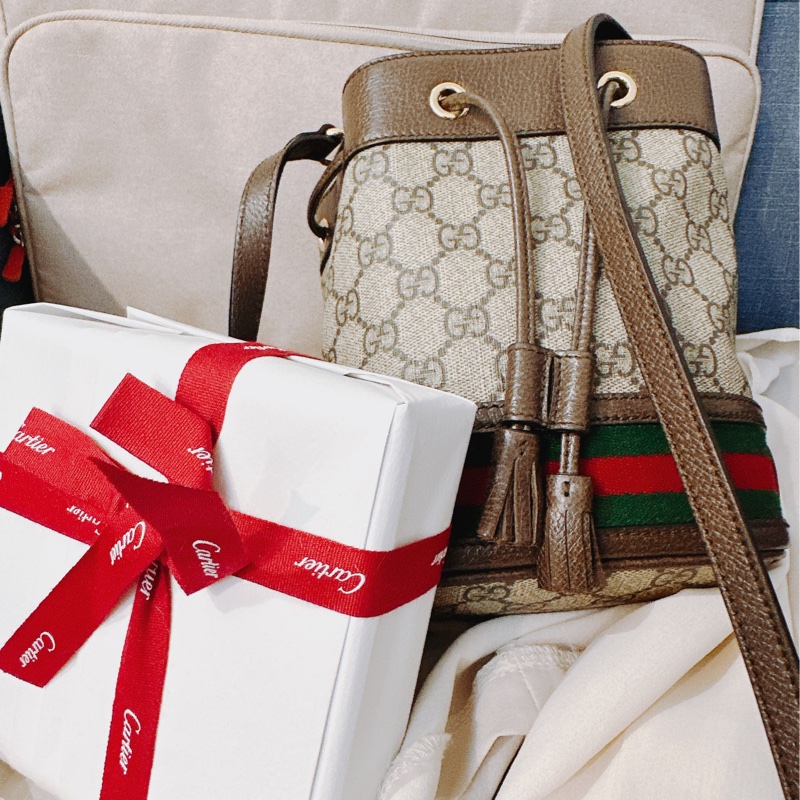 GUCCI 經典 Ophidia GG 印花帆布迷你水桶包-1