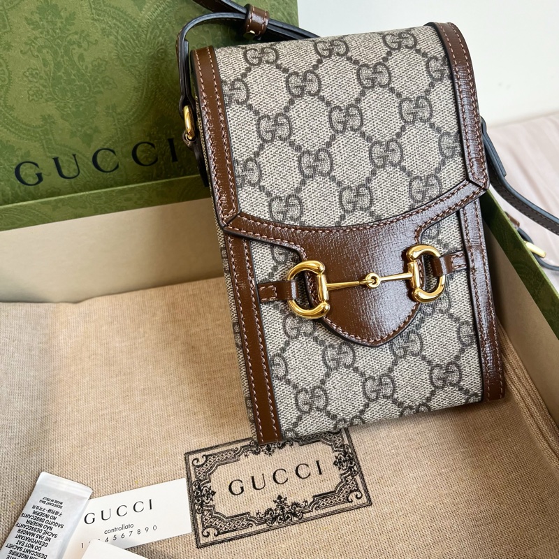 GUCCI 1955 手機包 mini 迷你經典老花馬銜扣-0
