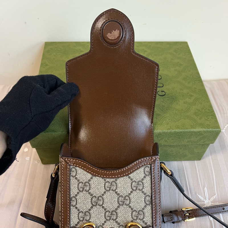 GUCCI 1955 手機包 mini 迷你經典老花馬銜扣-10